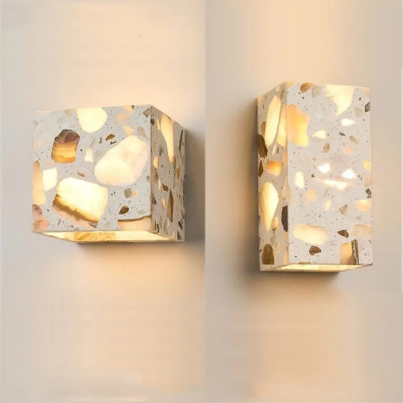 lumière murale moderne led terrazzo beige blanc marron clair semi transparent minimaliste fixations murales