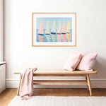 affiche moderne bateaux voiles rose bleu jaune rayures horizontales sans cadre 40x60cm