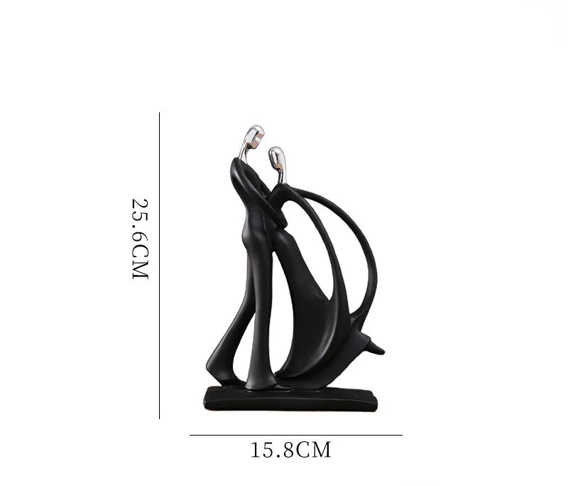 statue musicien moderne abstraite saxophone guitare noire décoration intérieure couple instrumental résine opaque base