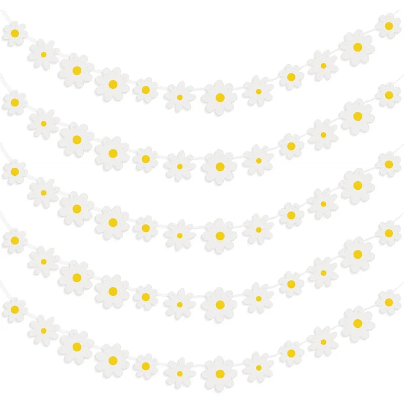 guirlande fleurs marguerite blanche jaune festive décoration anniversaire ruban opaques six mètres