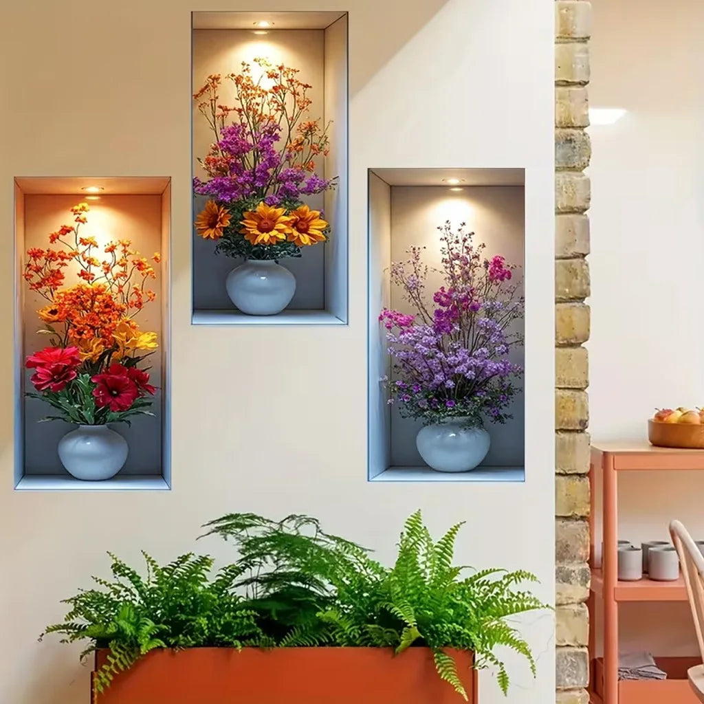 décoration murale moderne bouquet fleurs artificielles vase blanc salon chambre coucher
