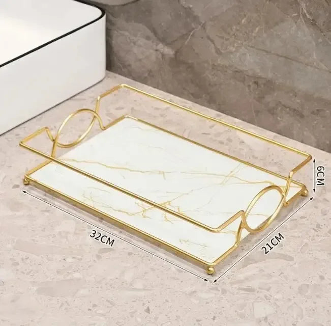 étagère murale adhésive or marbre moderne panneau verre métal cosmétique minimaliste