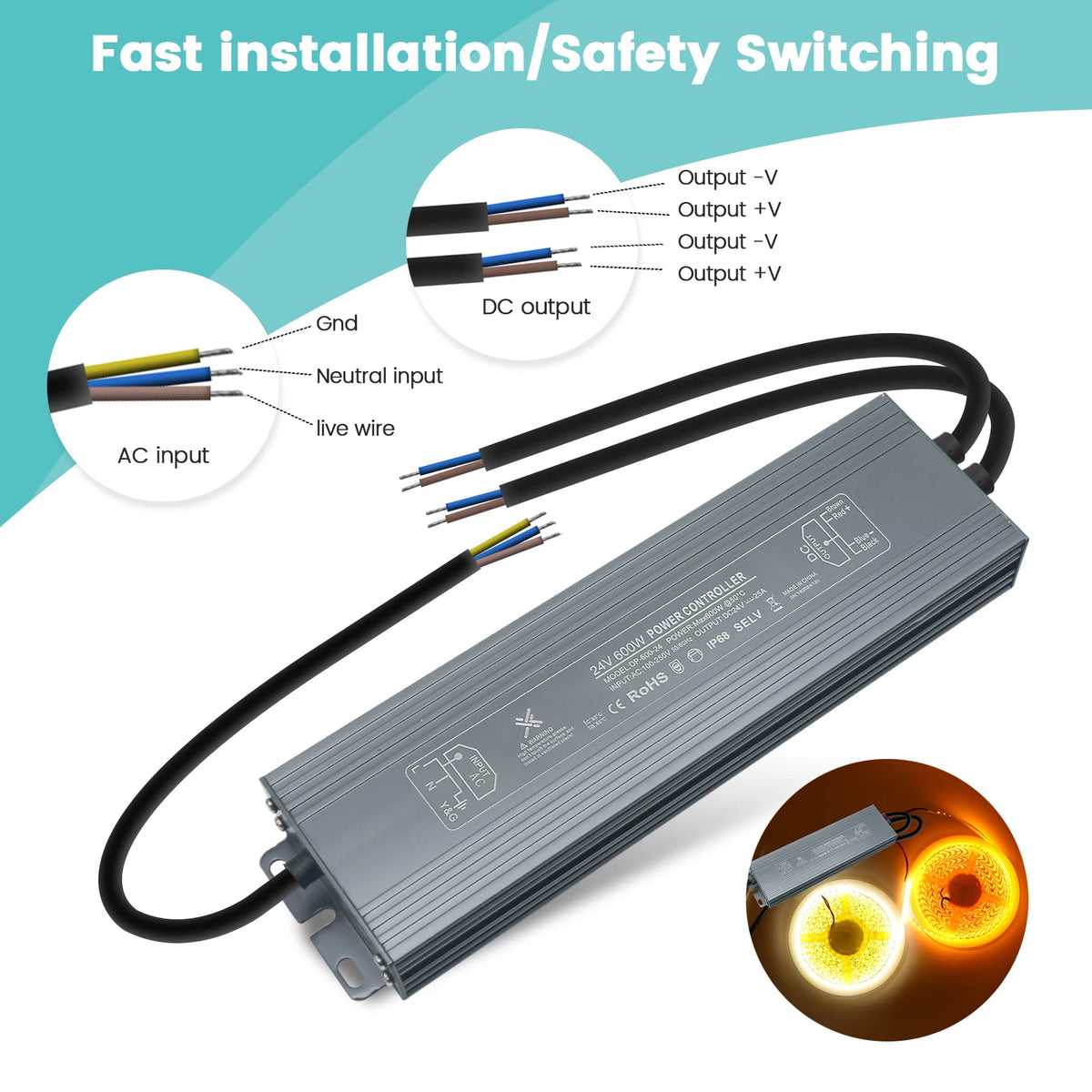 alimentation led étanche transformateur extérieur aluminium gris pilote dc 12v 24v éclairage