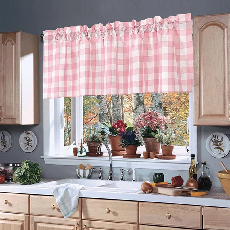 rideau rose carreaux opacité classique fenêtre moderne decoration blanc polyester accessoires