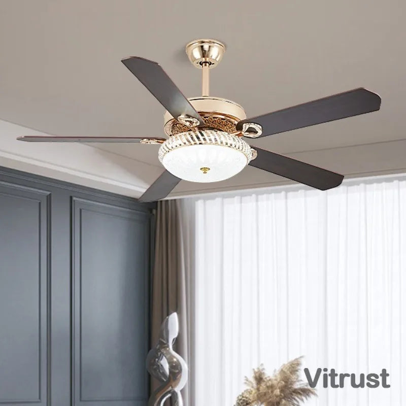 ventilateur led moderne or noir 52 pouces télécommande ornements dorés finition brillante minimaliste