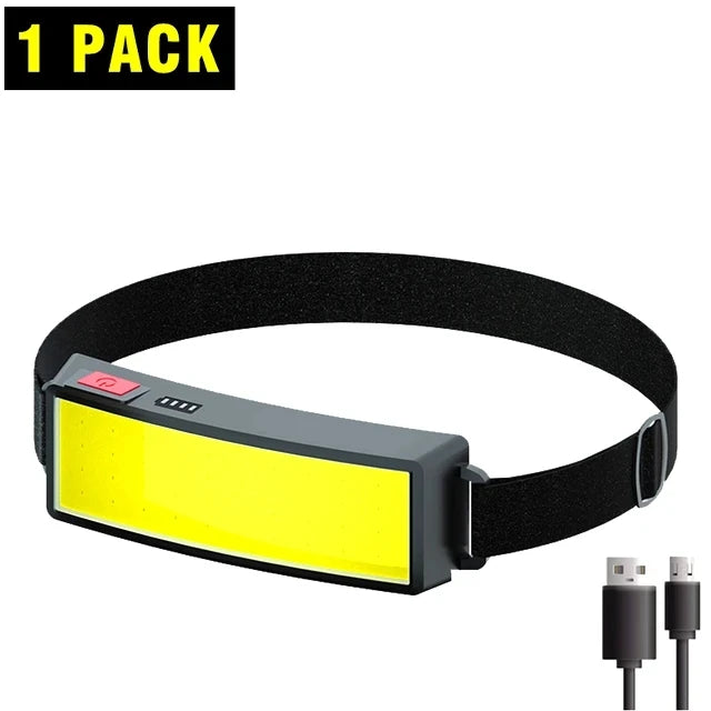 lampe frontale rechargeable led usb camping pêche chasse bande rétractable indicateur puissance moderne noire