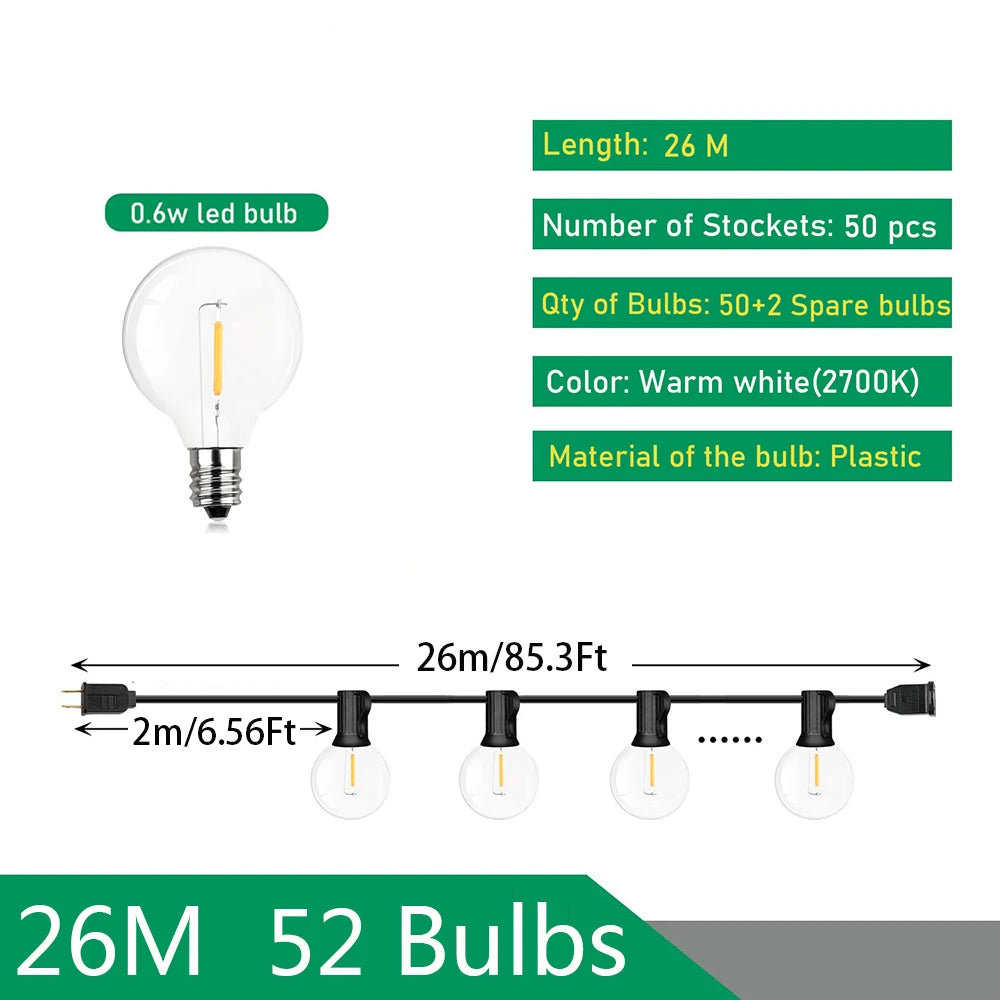 guirlande lumineuse transparente vintage 17m 52 ampoules clips étancheextérieur camping fête