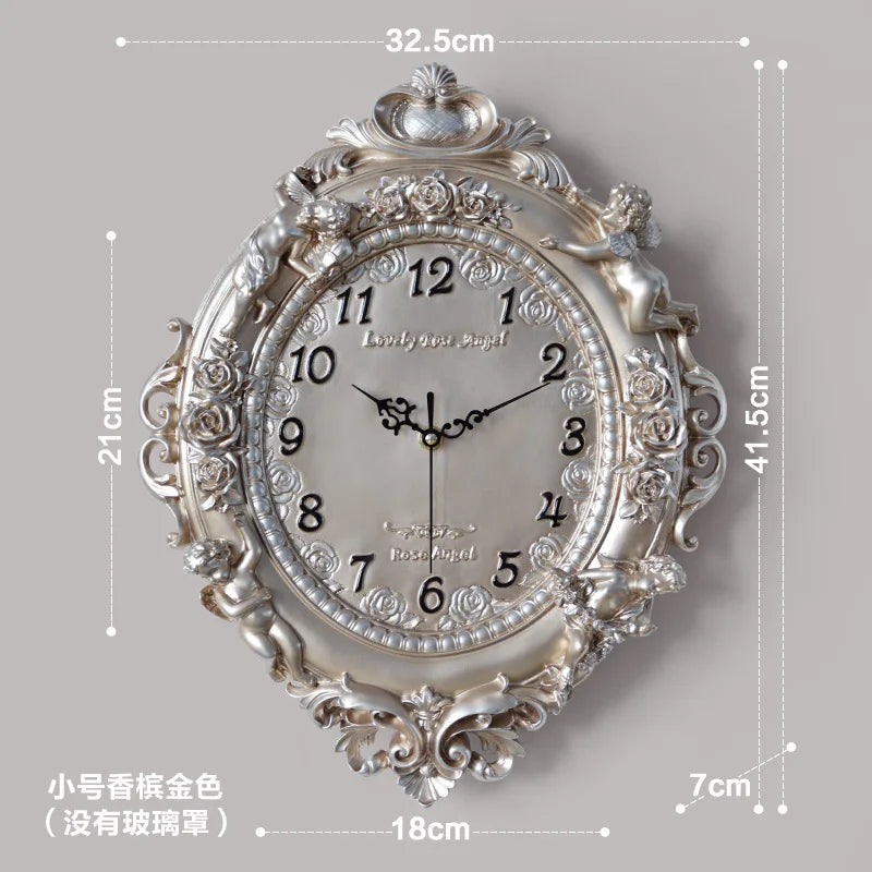 horloge murale baroque motif floral angelique blanc salon decoration aiguille quartz résine unique