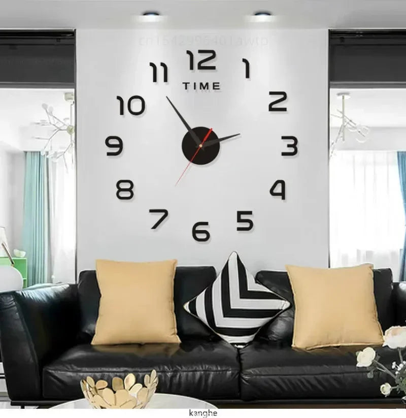 horloge murale moderne aiguilles quartz décoration salon visage unique couleurs argent doré rouge