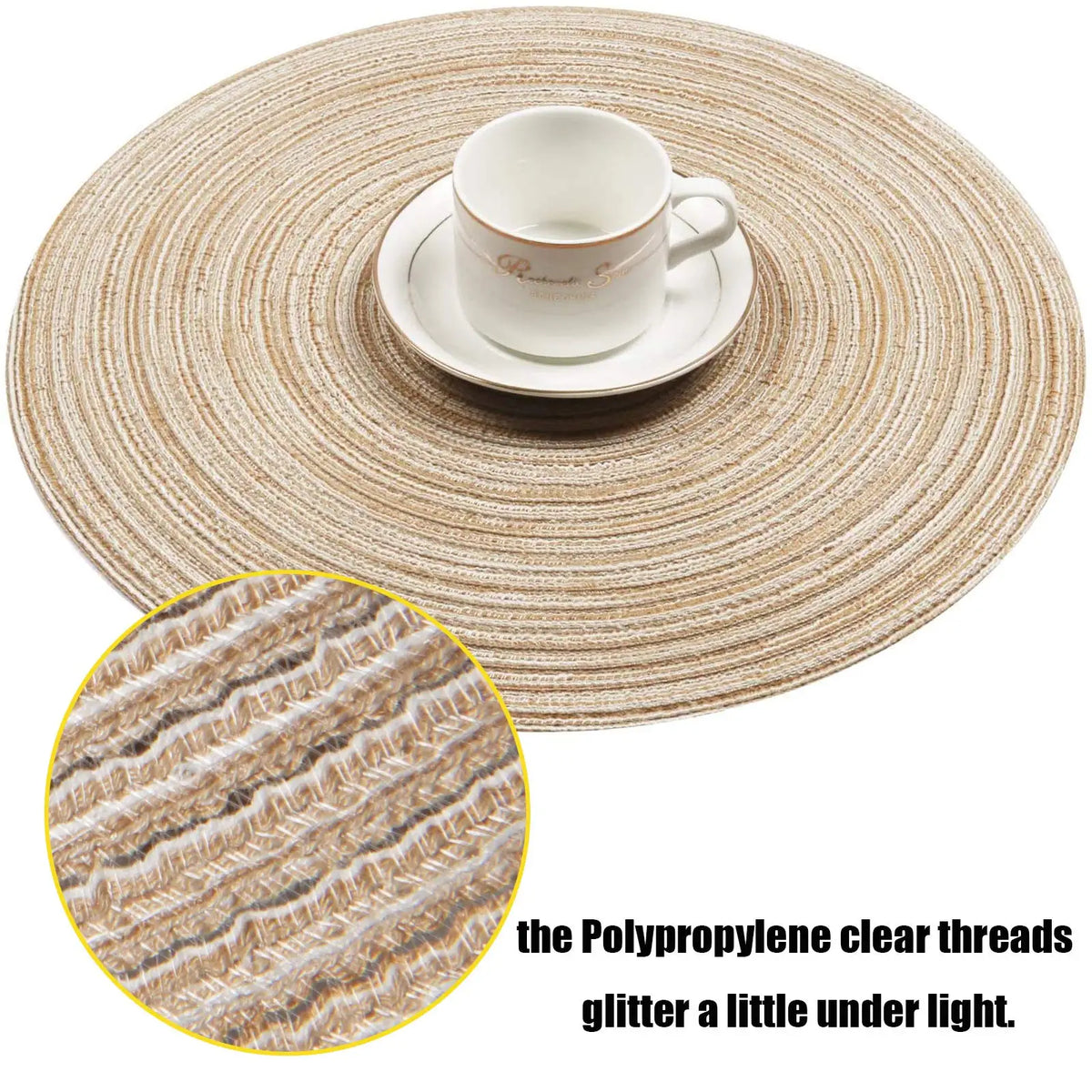 placemat rond rayures concentriques beige clair moderne respectueux environnement tissu polyester coton set table