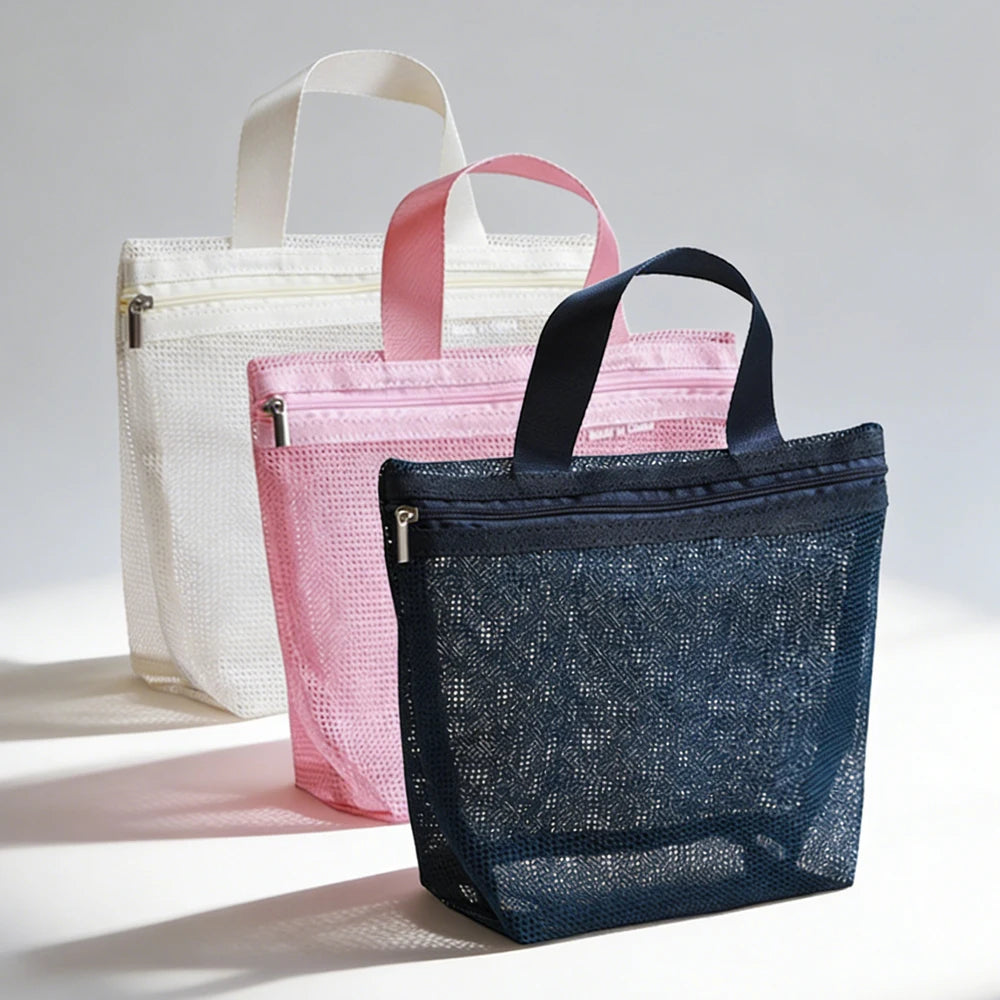 sac toilettage polyester pliable respectueux environnement multi usages blanc cassé rose bleu marine minimaliste