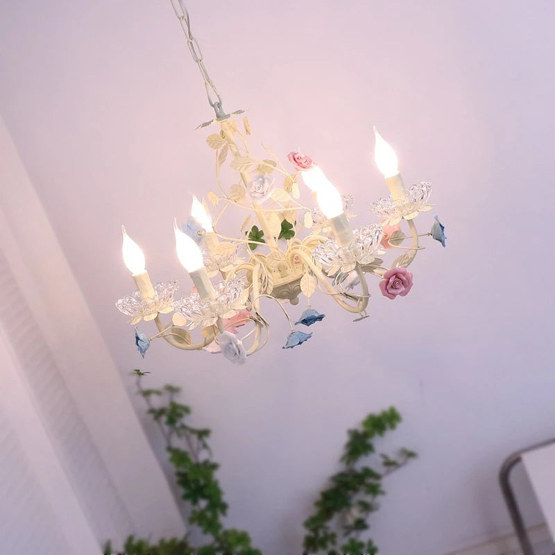 lustre cristal fleurs céramique blanc rose bleu vert classique romantique echangement tactile