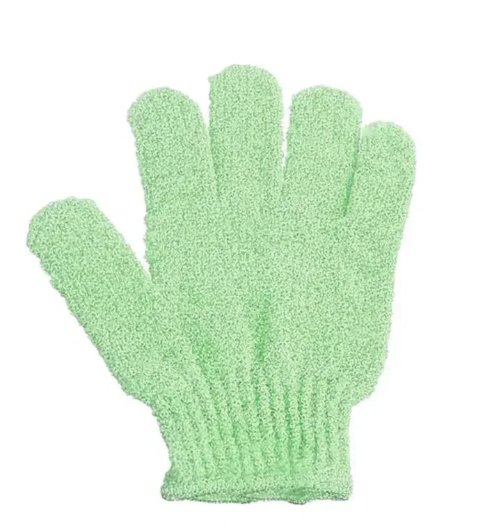 gants bain exfoliants doux microfibre violet rose jaune bleu vert