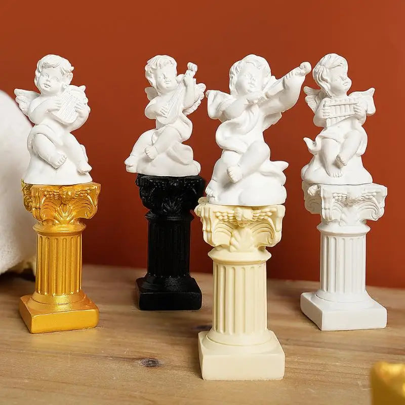 décoration intérieure colonne classique sculptée or noir blanche ange statuaire