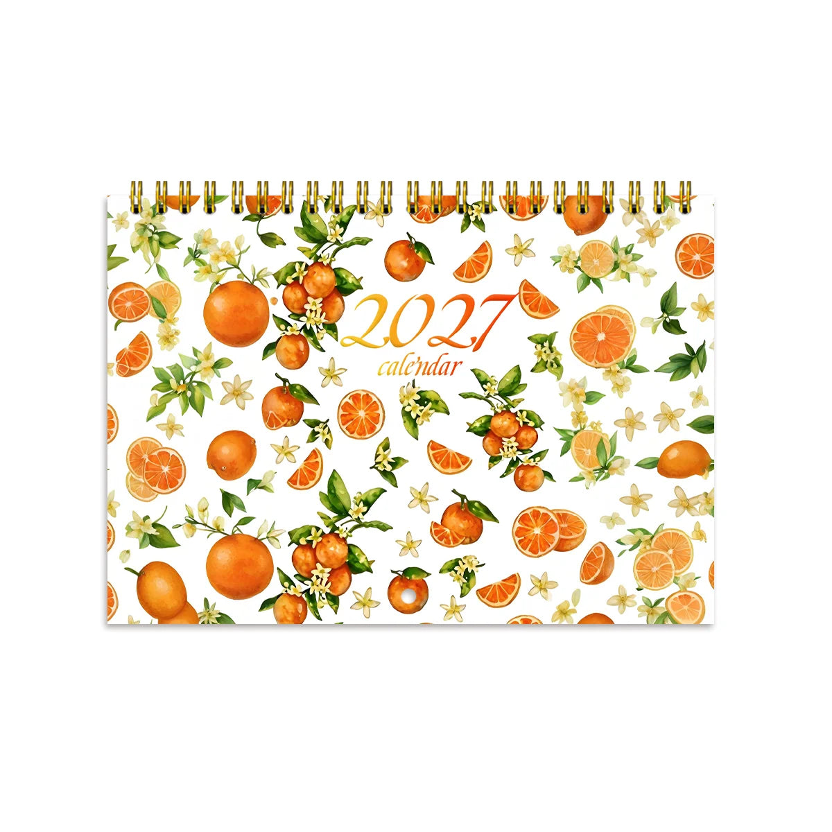 calendrier mural 2027 calendrier spirale motif fleurs orangers aquarelle moderne minimaliste blanc orange vert