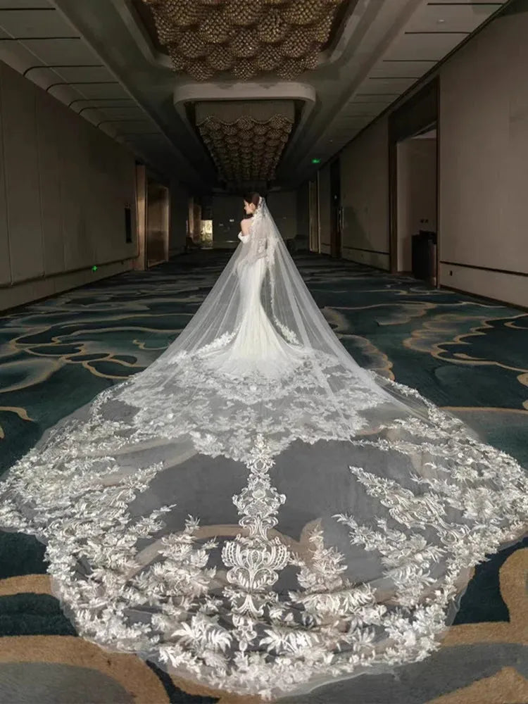 voile mariée classique broderie florale blanc gris translucide dentelle femme mariage