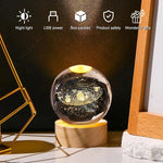veilleuse globe céleste transparent doré planètes galaxie câble usb base bois deco chambre