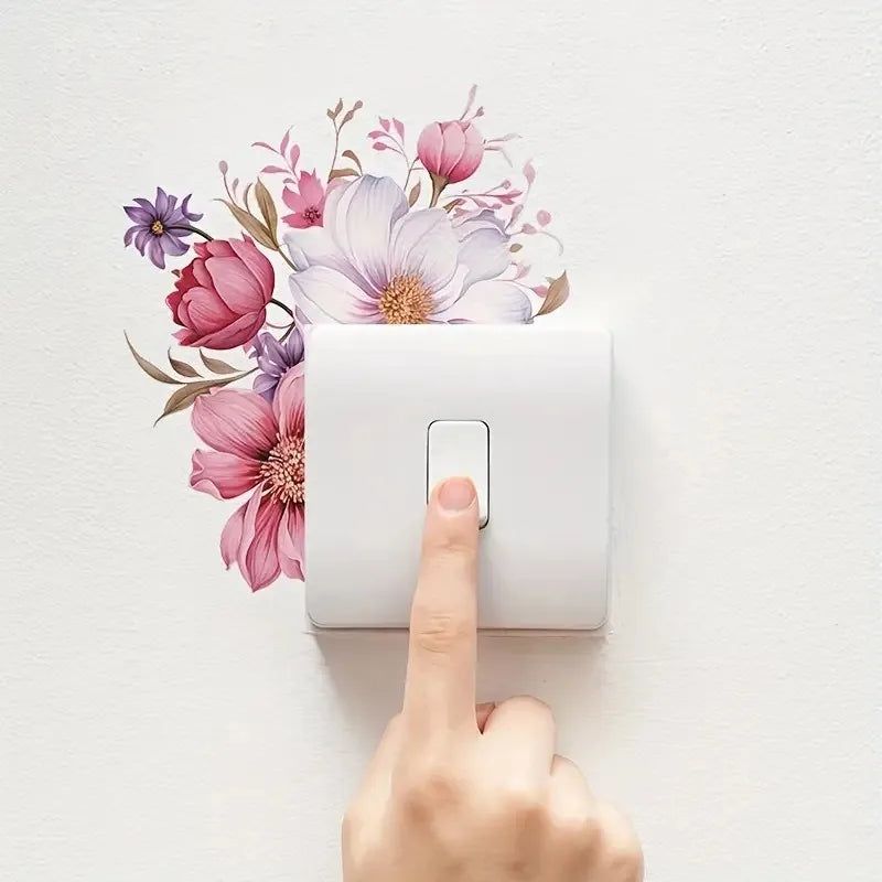 autocollant mural décoratif interrupteur fleurs blanc classique adhésif salon bain chambre maison