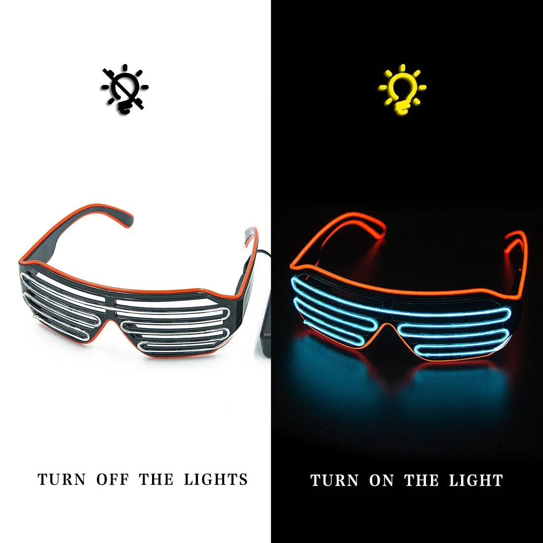 lunettes lumineuses led bleu rose lignes horizontales modernes élastiques événements halloween noël anniversaire