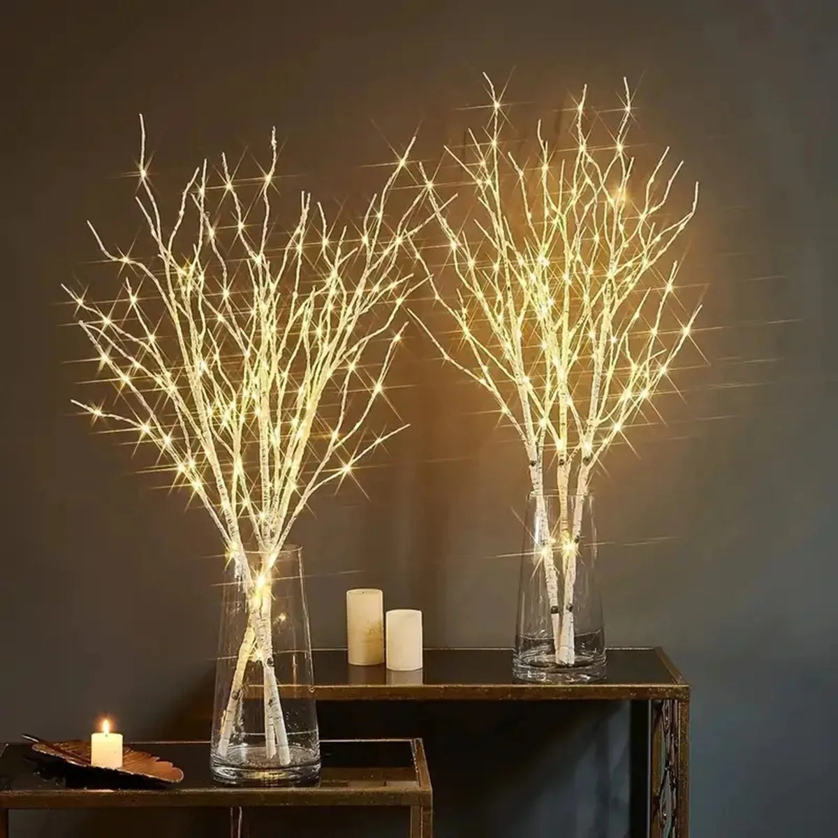 branche artificielle lumineuse 50 led blanc doré filament moderne décoration noël adhésif
