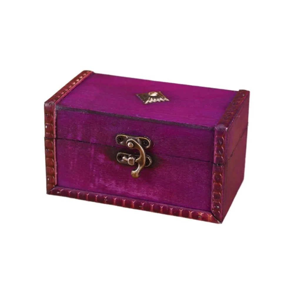 boîte bijoux vintage bois violet marron coffret rangement velours cadenas rustique