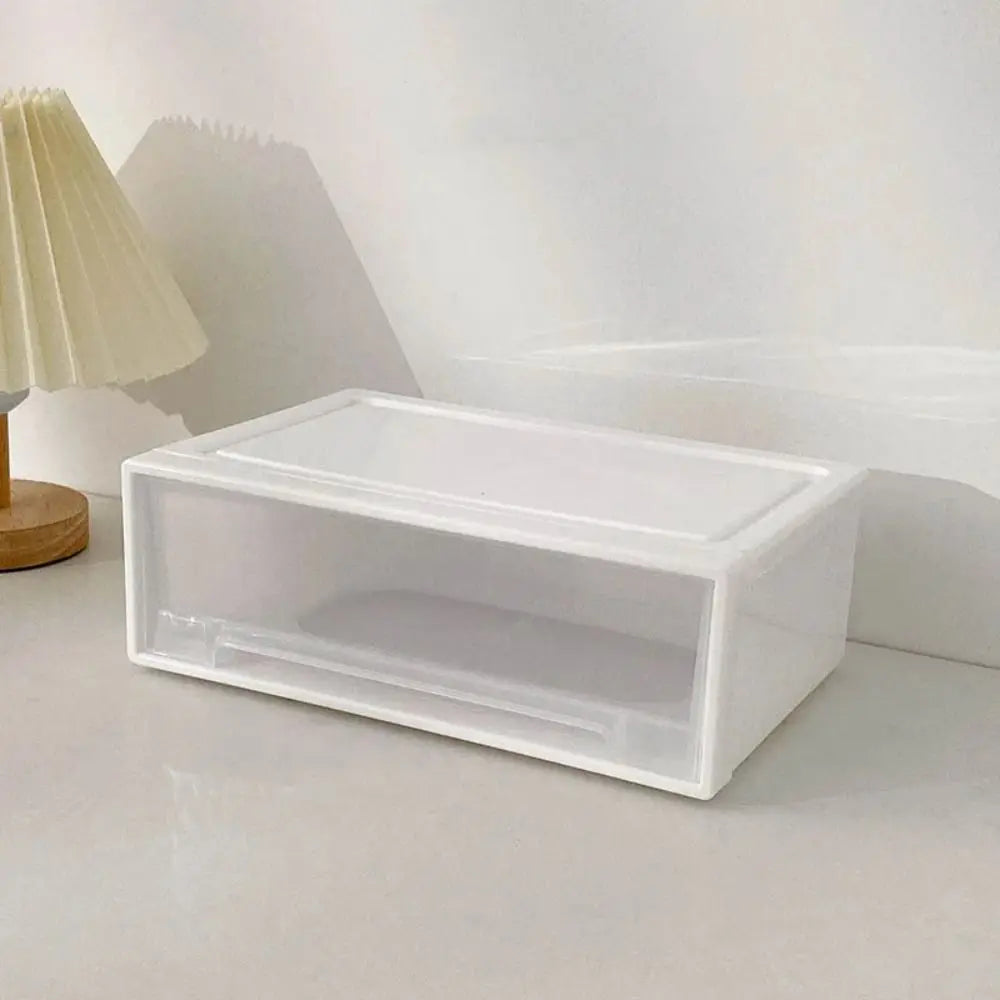 boîtes rangement transparentes plastique blanc empilables poignées modernes lit