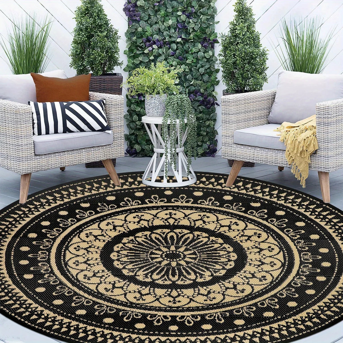 tapis circulaire extérieur motif mandala moderne imperméable pelouse plage pique nique