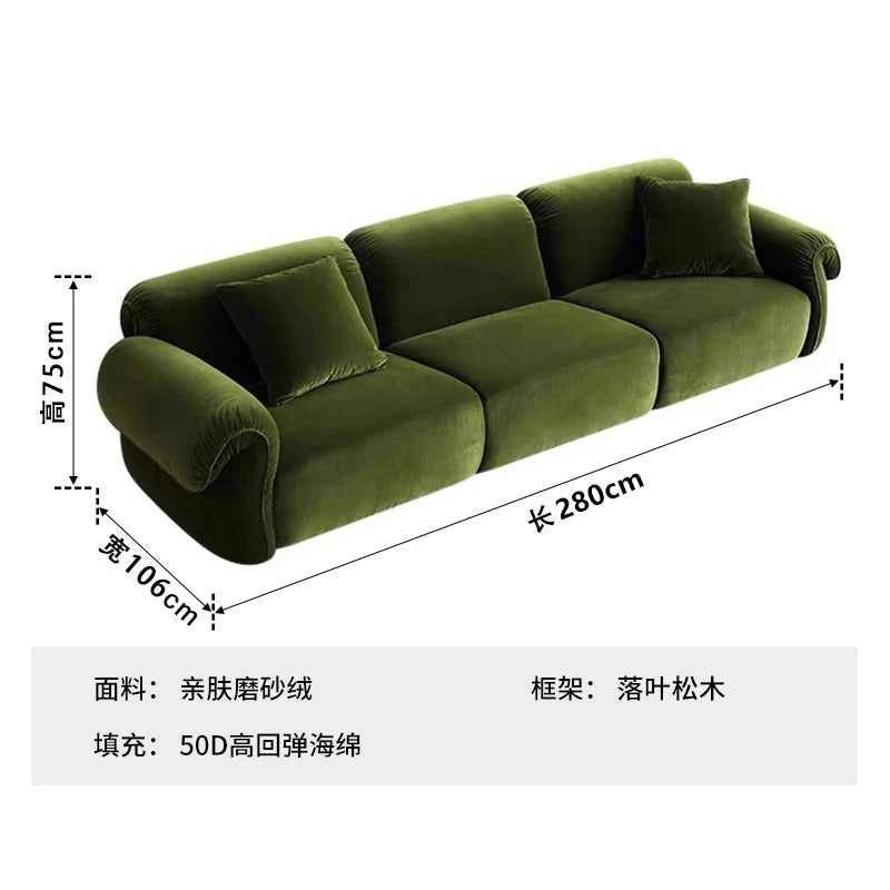canapé vert olive moderne tissu uni bois coussins décoratifs sectionnel français minimaliste