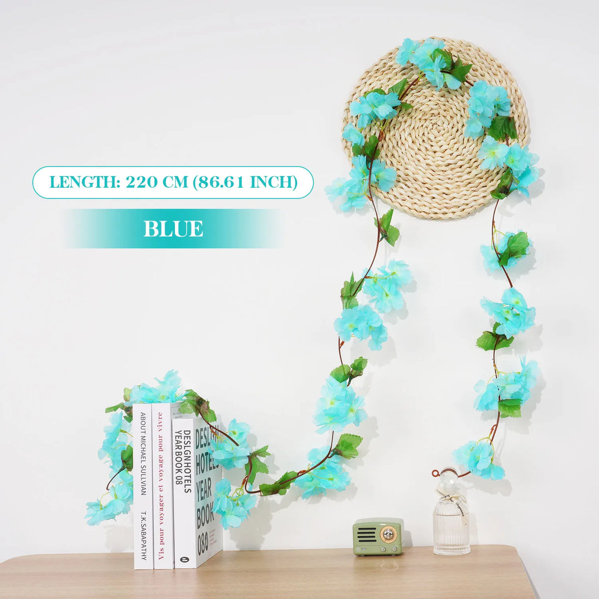 guirlande florale artificielle fleurs soie couleurs bleu vert rose blanc intérieur décoration romantique champêtre