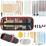 ensemble pinceaux outils céramique sculpture poignées bois métal pointes plastique transparent ergonomiques