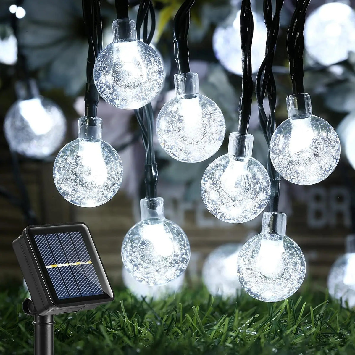 guirlande lumineuse solaire multicolore moderne texture granulée fixation panneau solaire