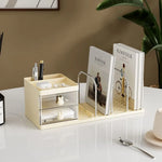 support livres transparent moderne tiroirs poignées lapin blanc grille métal chromé