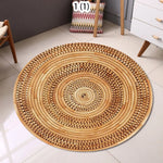 tapis rond bohème rustique motifs circulaires naturelle texture beige marron blanc salon chambre