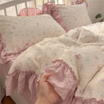 ensemble literie princesse housse couette drap taies oreiller fleurs roses romantique doux