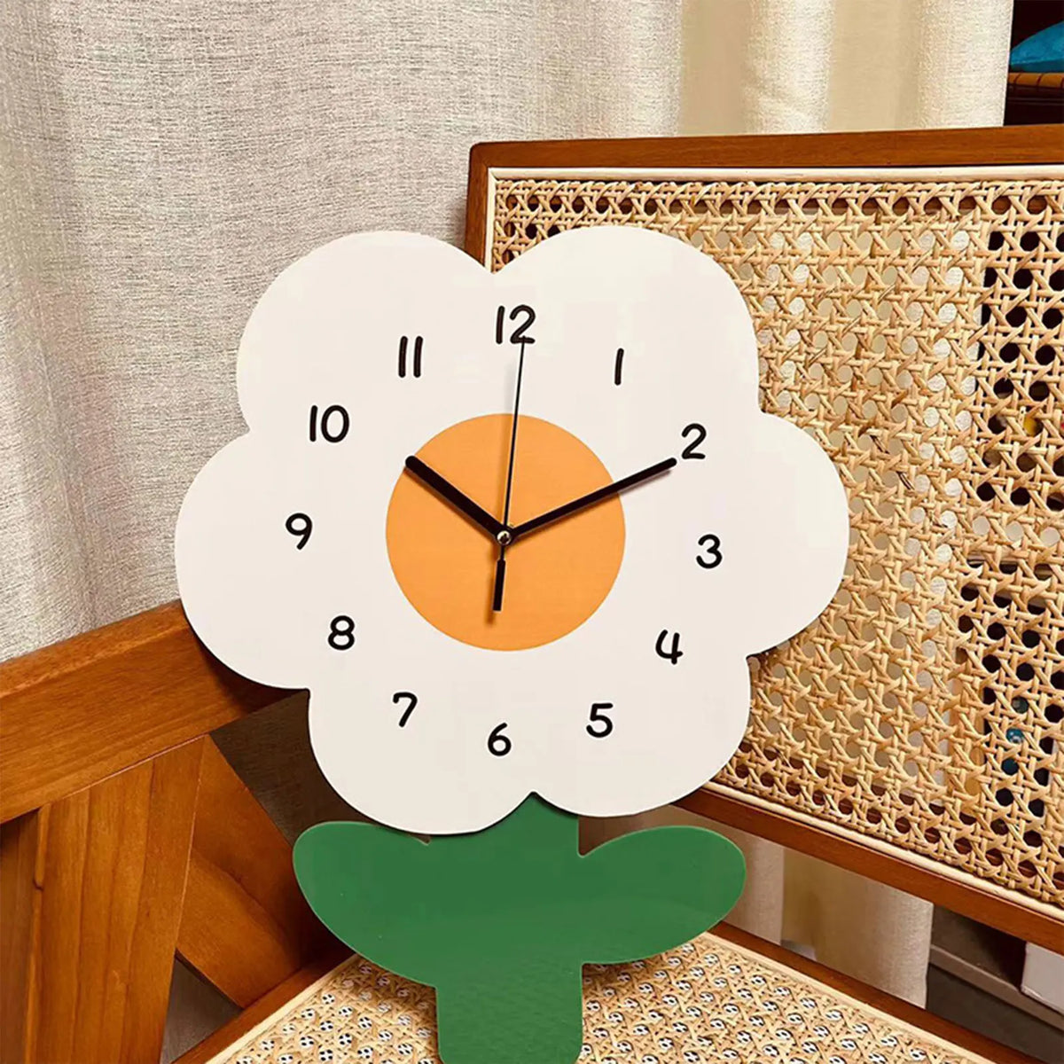 horloge murale moderne fleurs poissons aiguille quartz blanc orange vert bleu salon