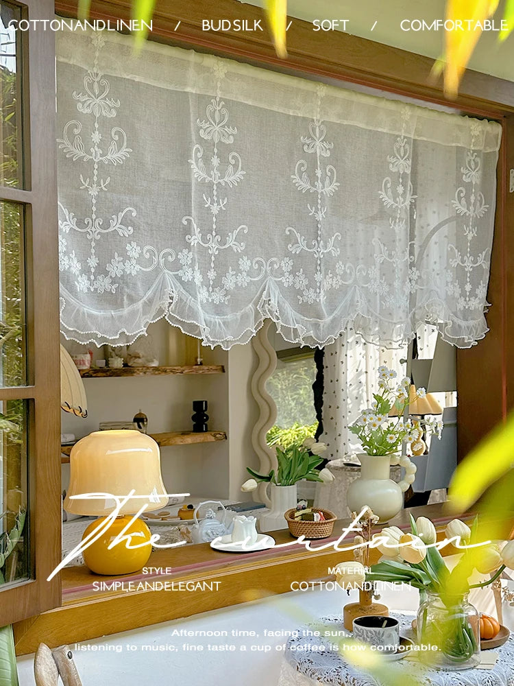 rideau blanc semi transparent brodé fenêtre moderne tulle polyester inclusion simple élégant française