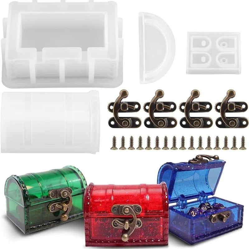 moules silicone résine coffres trésors dés pirates bijoux miroir paillettes transparents opaques