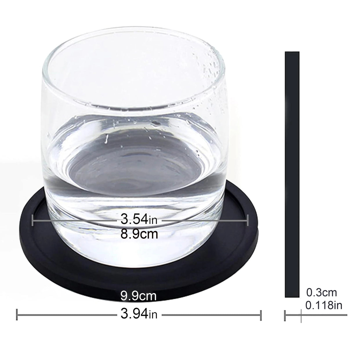 coasters silicone noirs modernes respectueux environnement diamètre 8.9cm hauteur 9.9cm épaisseur 0.3cm