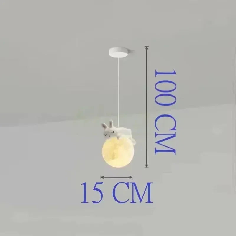 lampe suspendue moderne ours lapin sphère lunaire décoration chambre salon blanc rose