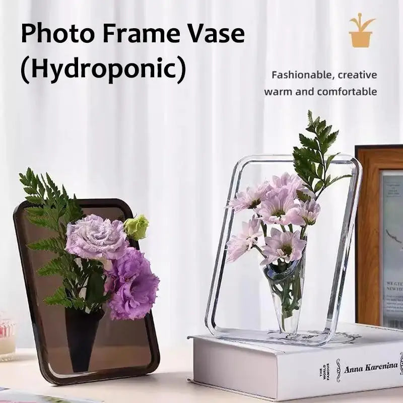vase transparent moderne photo frame hydroponique minimaliste couleurs rose violet marron