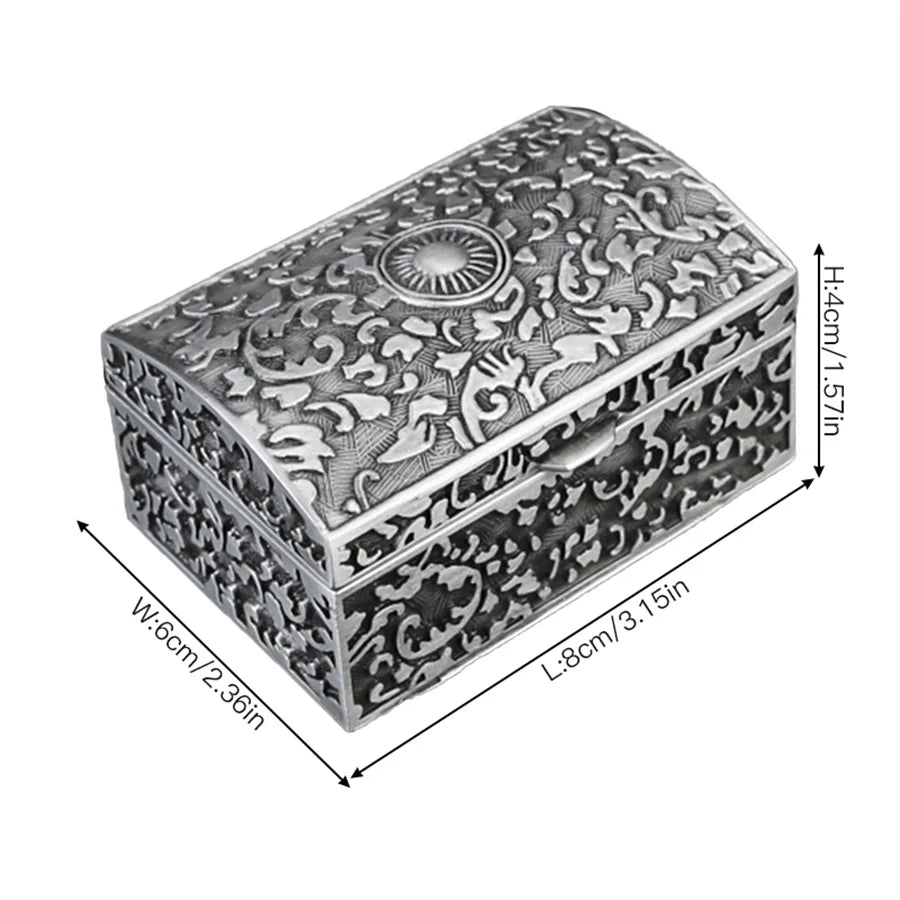 boîte bijoux argentée ornements floraux classique réutilisable rangement bijoux baroque cadenas vintage