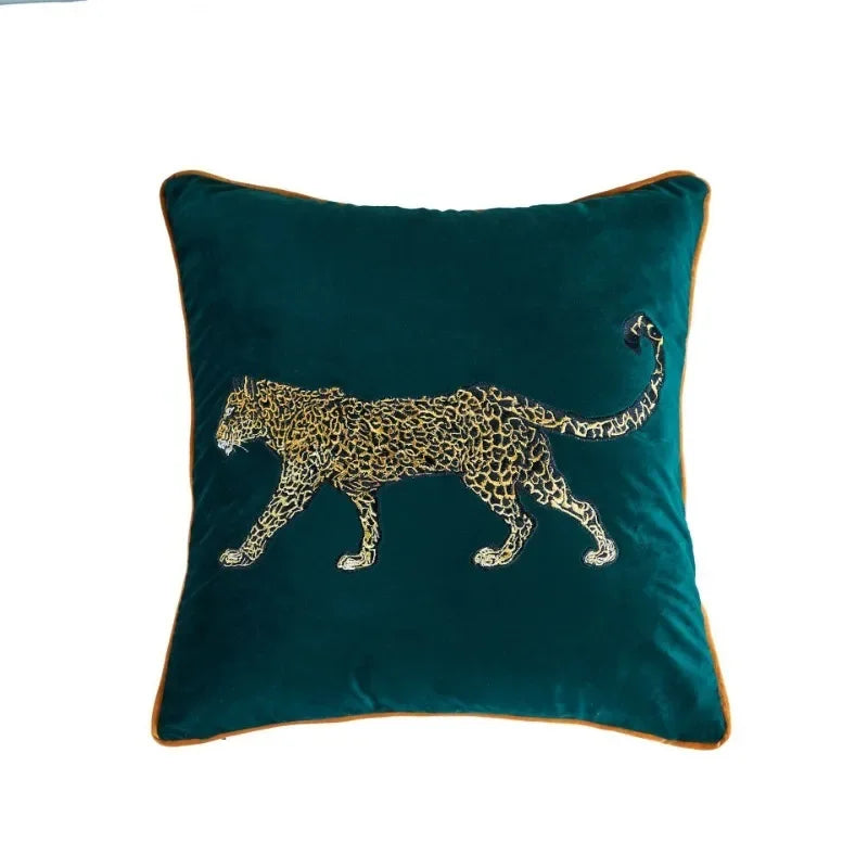taies d'oreiller brodées léopard doré élégant non toxique polyester respectueux environnement fixations maison hospitalière