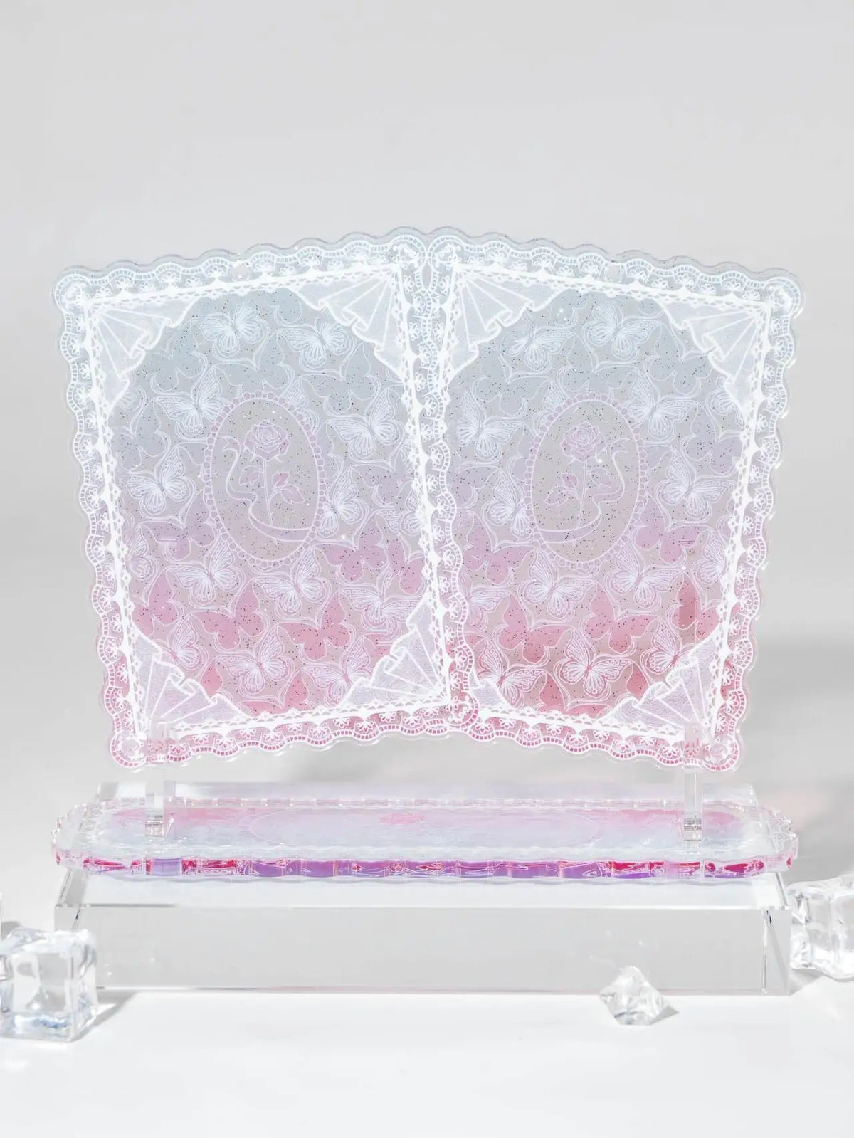 cadre photo transparent dentelle floral vintage blanc noir bleu rose violet