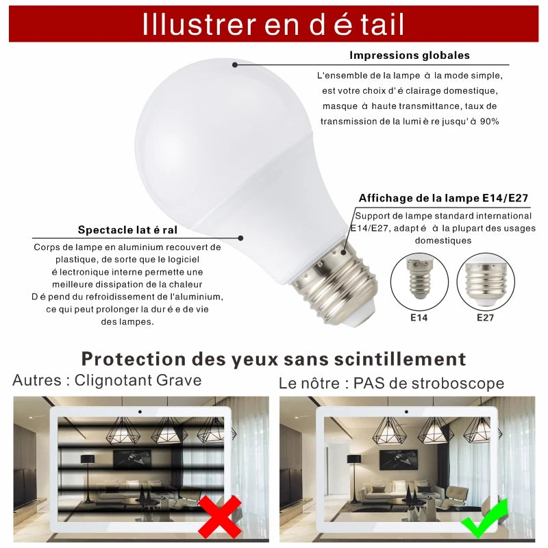 lot ampoule led boule ronde blanche culot e27 e14 éclairage intérieur salon moderne blanc