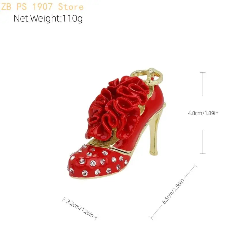 boîte rangement bijoux talons hauts rouge fleurs strass chic élégant anneau métal opaques