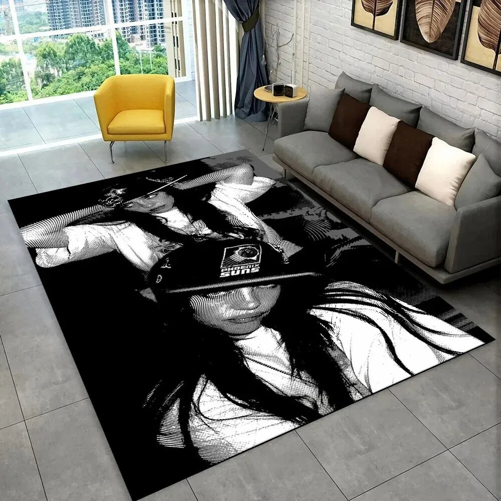tapis sol moderne motif pop art bleu noir blanc chambre enfant salon décoration intérieure