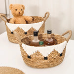 panier tissé rotin naturel blanc noir franges motifs ethniques boho respectueux environnement