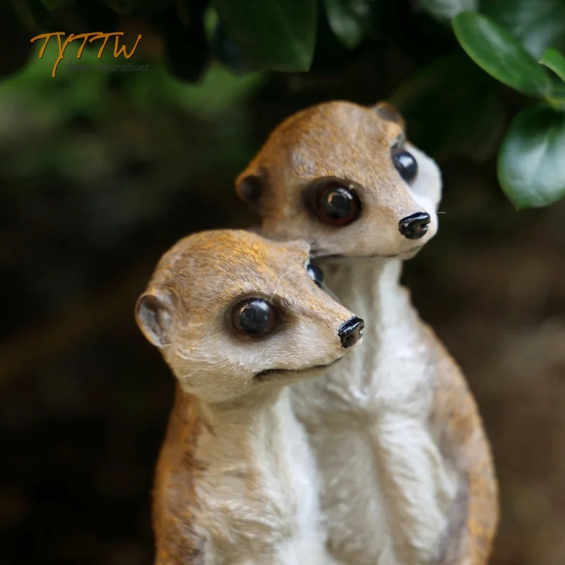 statue mangoustes résine jardin animalier décoratif extérieur étagère beige marron clair verte texture fourrure