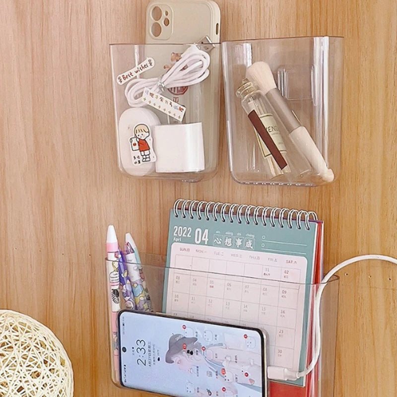 rangement mural adhésif transparent organisation outils cosmétiques calendrier chargeur stylos boîte crayons moderne pratique