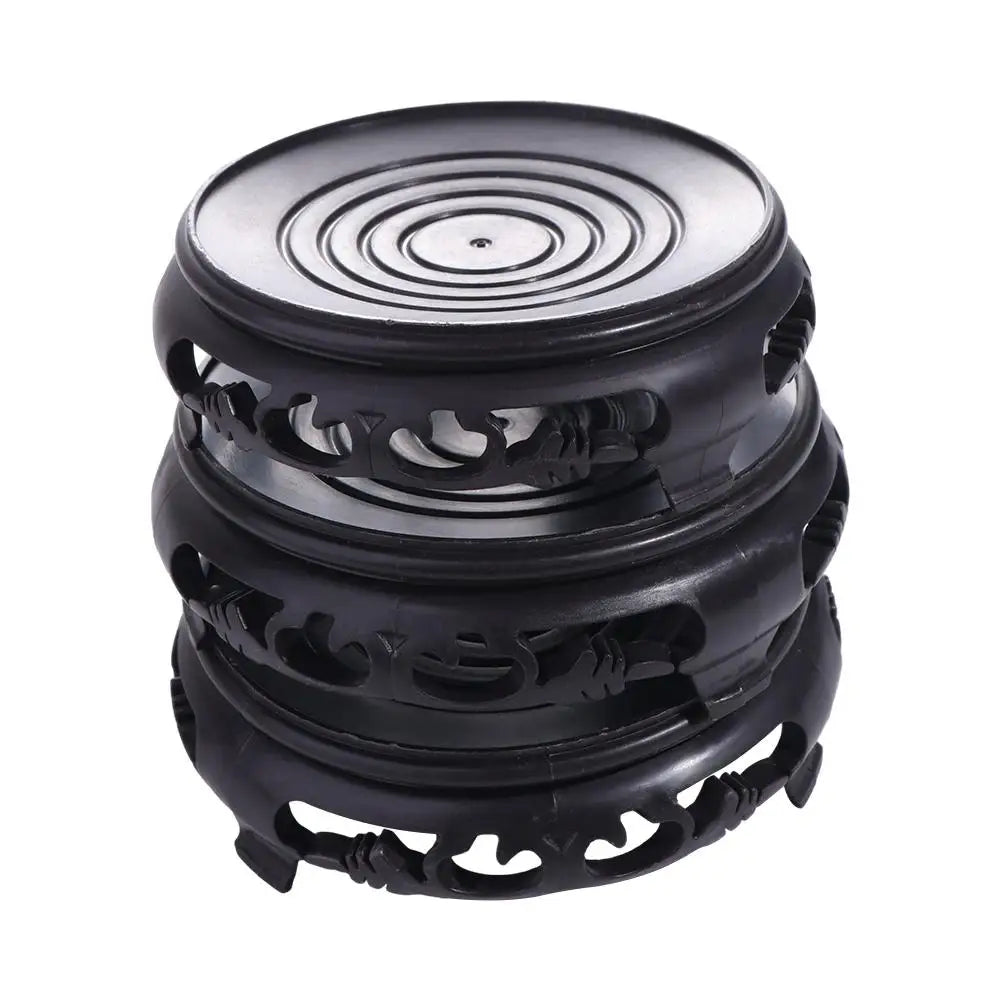 support objet rond noir ornements sculptés classique hauteur 8.2cm 9.6cm 11.6cm